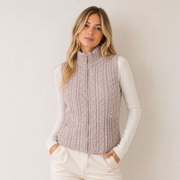 Joie Jackets & Blazers - Joie Women’s Tan Cable Knit Zip-Up Reversable Viscose Vest Size Medium